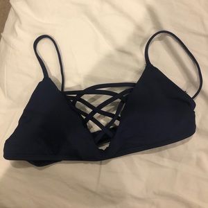 Lspace navy blue bikini top with crossover cutout
